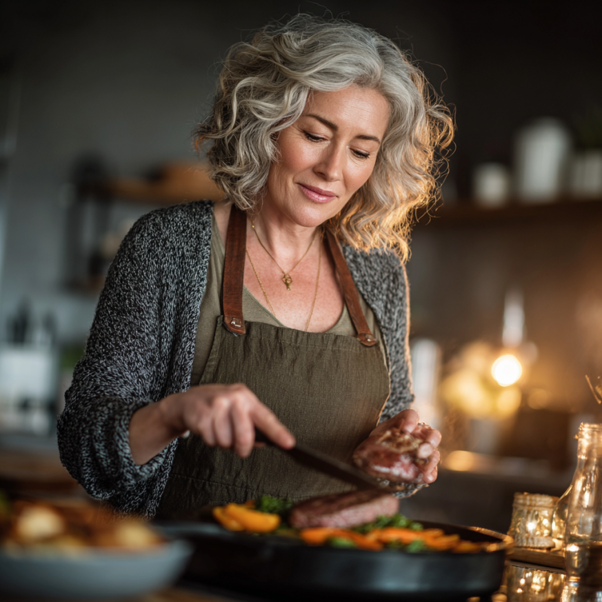 Літня жінка з корзиною овочів